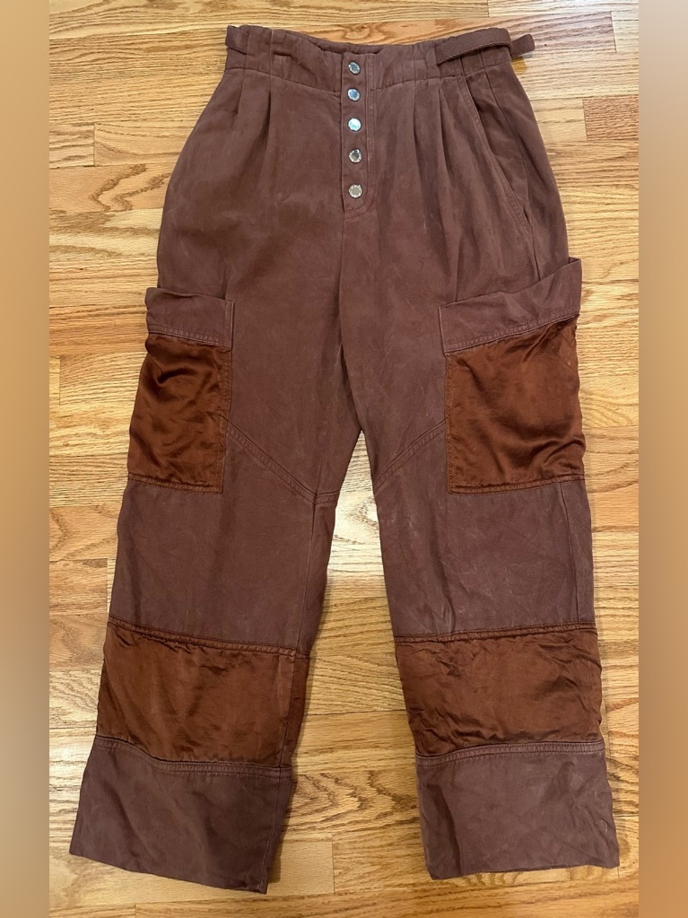 PINKO Brown Lyocell Cargo Pants Button Front Utility Style Womens Sz 0/XS *FLAW*
